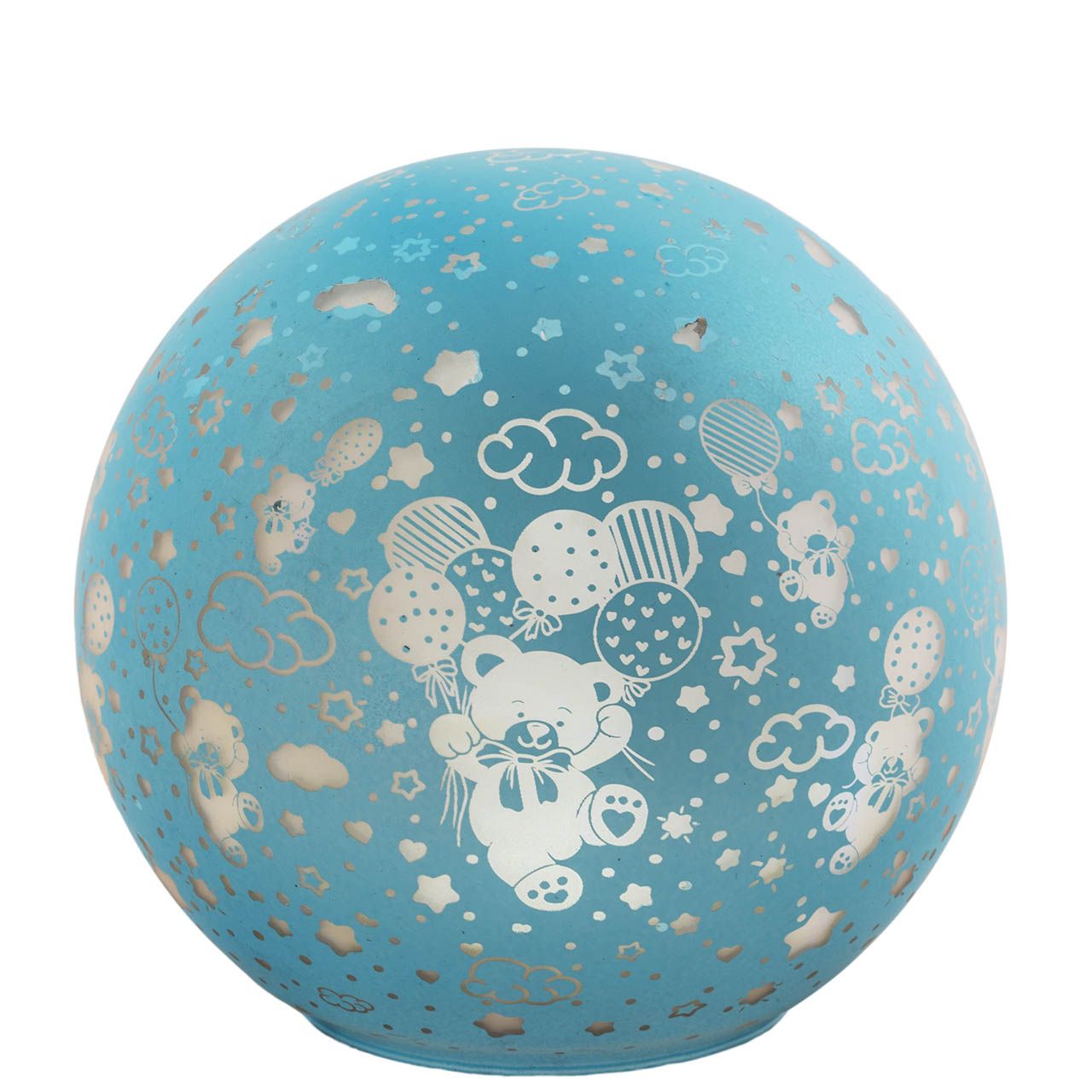 LAMPADA SFERA D. 15 GIREVOLE CON TELEC. DECORO ORSETTI AZZURRI